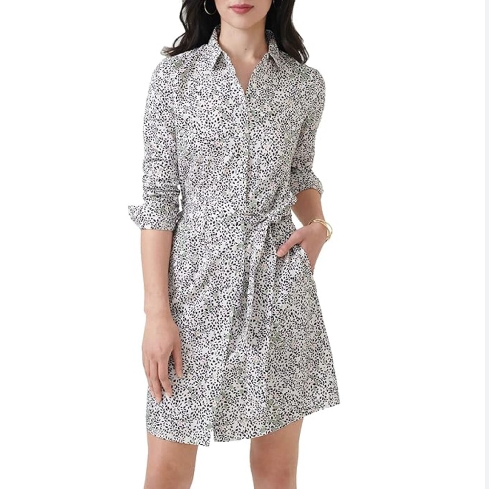 Untuckit For Her Phoebe Print Shirt Dress Size 14 Long Sleeve Tie Waist Pockets